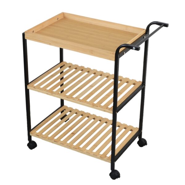 عربة خدمة بعجلات متحركة ريما - خشبي وأسود