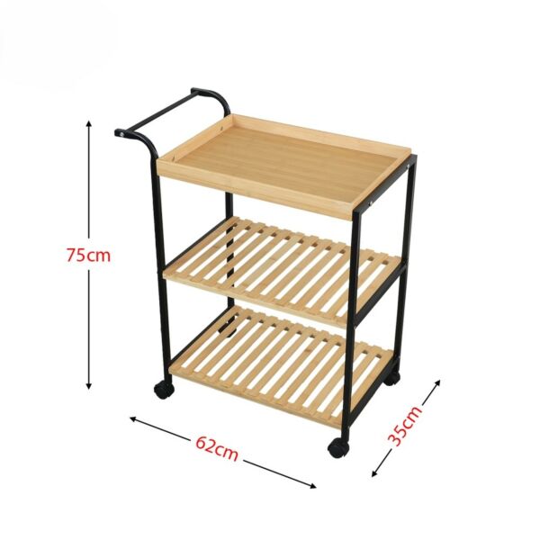 عربة خدمة بعجلات متحركة ريما - خشبي وأسود