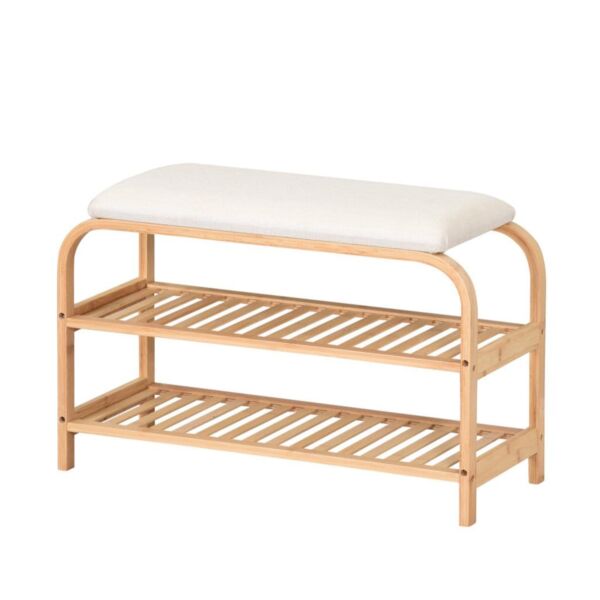 مقعد بنش مع أرفف منظمة للأحذية روكا - خشبي وأبيض
