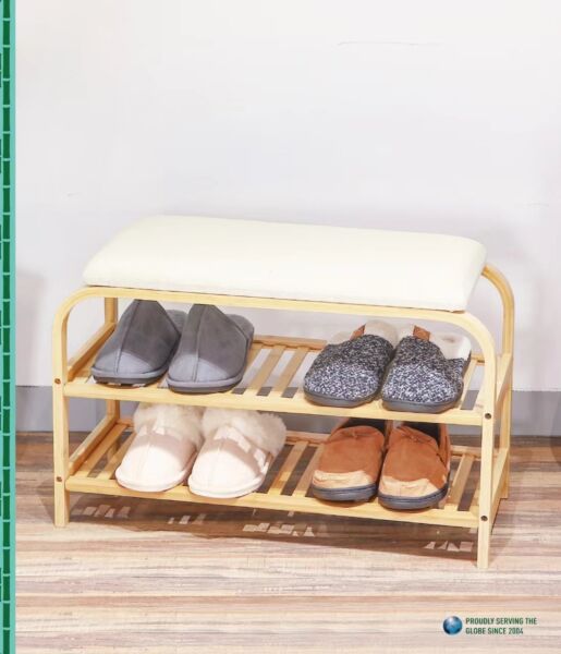 مقعد بنش مع أرفف منظمة للأحذية روكا - خشبي وأبيض