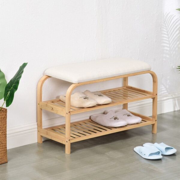 مقعد بنش مع أرفف منظمة للأحذية روكا - خشبي وأبيض