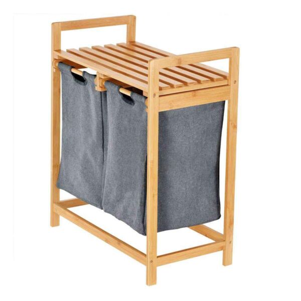 سلة تخزين ملابس خانتين خشب وقماش كوستا - خشبي ورمادي