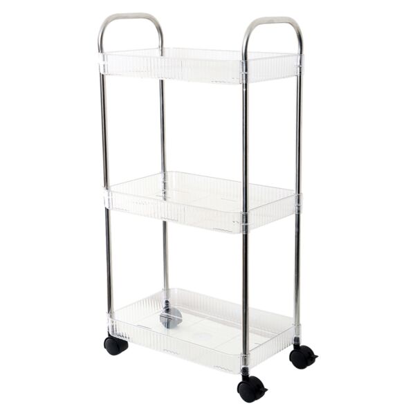 وحدة تنظيم وتخزين للمطبخ اكريليك متحرك 3 أدوار - فضي