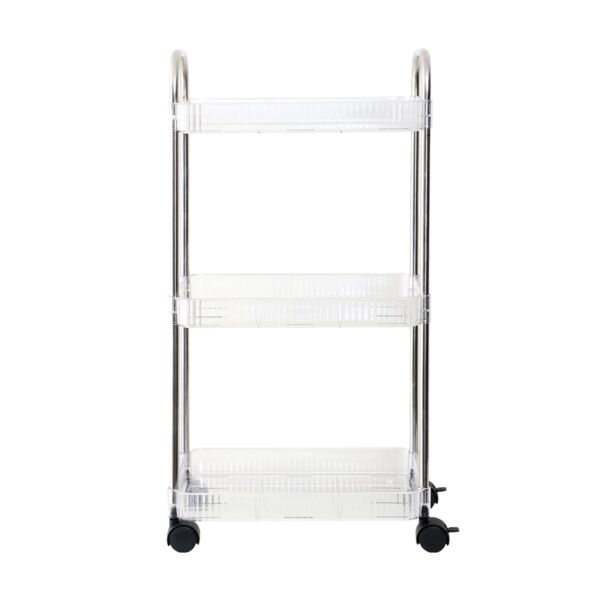 وحدة تنظيم وتخزين للمطبخ اكريليك متحرك 3 أدوار - فضي