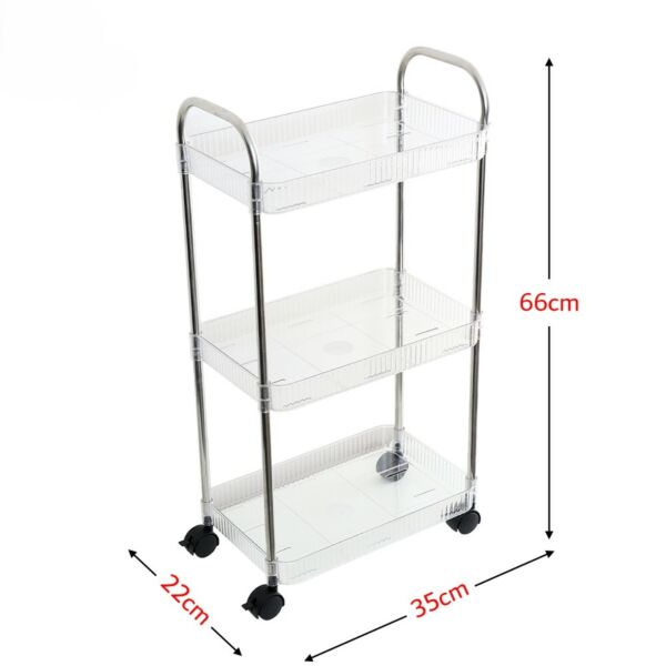 وحدة تنظيم وتخزين للمطبخ اكريليك متحرك 3 أدوار - فضي
