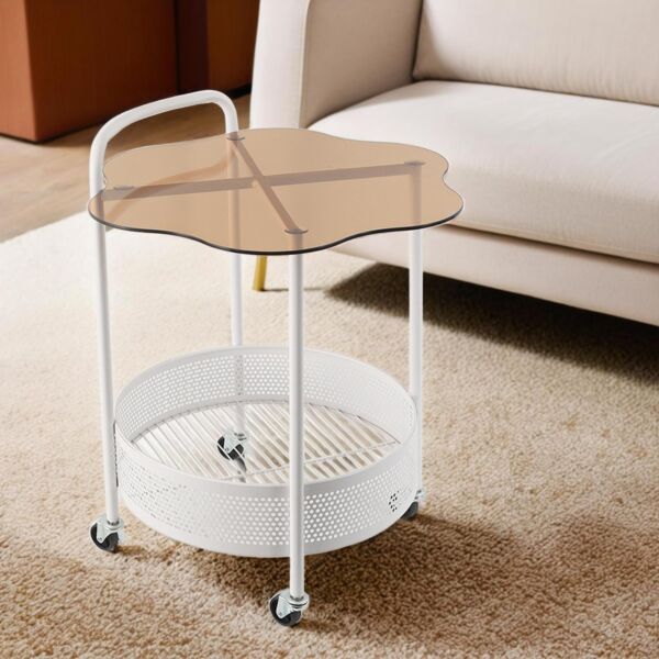 عربة خدمة متحركة دورين سطح زجاجي ويفي - أبيض