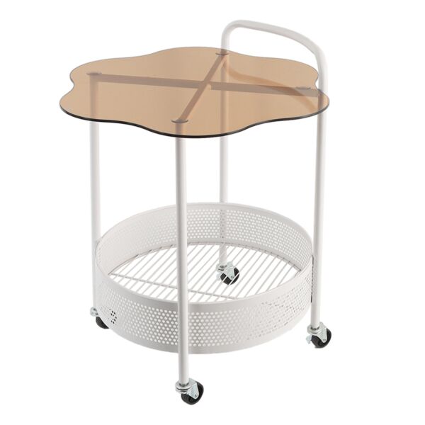 عربة خدمة متحركة دورين سطح زجاجي ويفي - أبيض