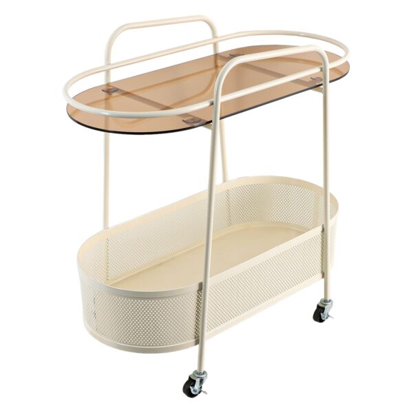 عربة خدمة متحركة دورين سطح زجاجي ريتا - بيج