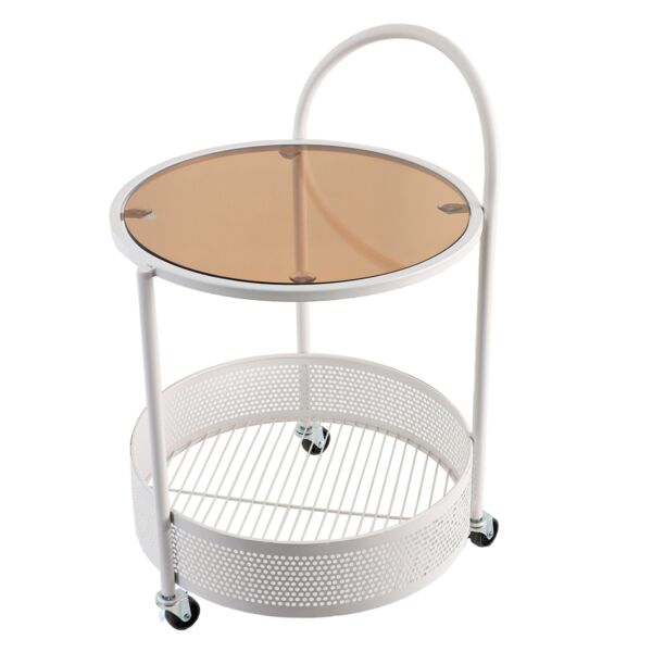 عربة خدمة متحركة دورين سطح زجاجي - أبيض