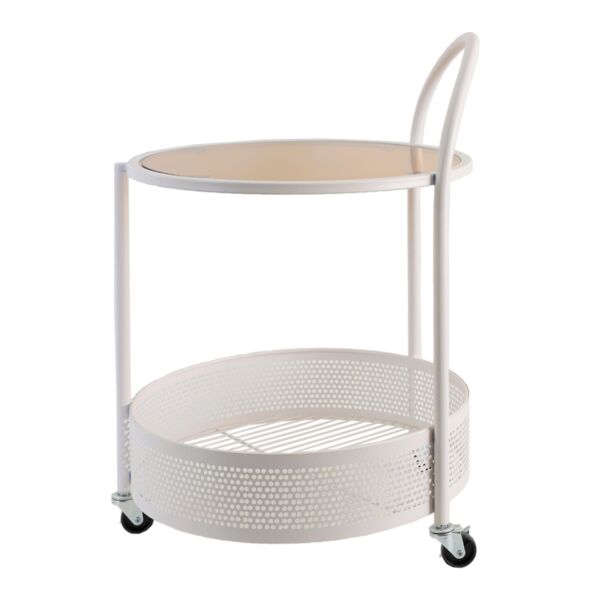 عربة خدمة متحركة دورين سطح زجاجي - أبيض