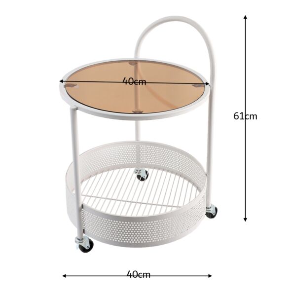 عربة خدمة متحركة دورين سطح زجاجي - أبيض