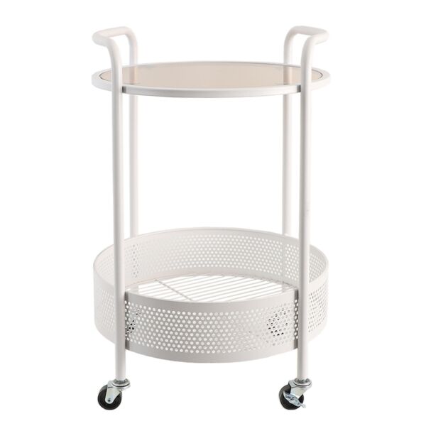 عربة خدمة متحركة دورين سطح زجاجي ليندا - أبيض