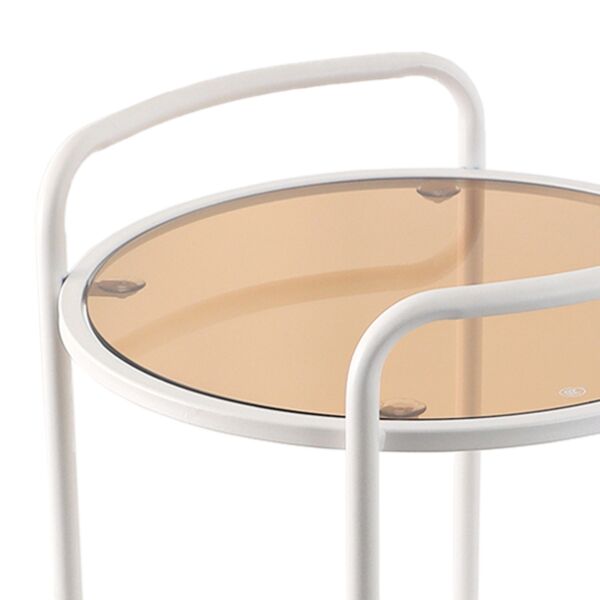 عربة خدمة متحركة دورين سطح زجاجي ليندا - أبيض