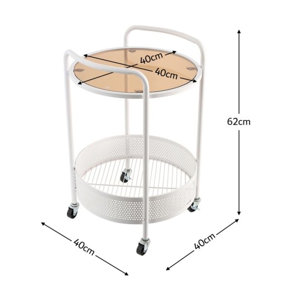 عربة خدمة متحركة دورين سطح زجاجي ليندا - أبيض