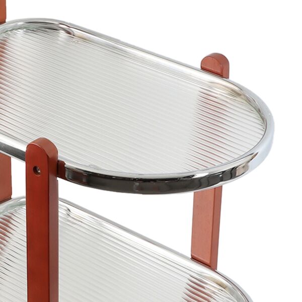 عربة خدمة متحركة دورين سطح زجاجي رويال - بني وفضي