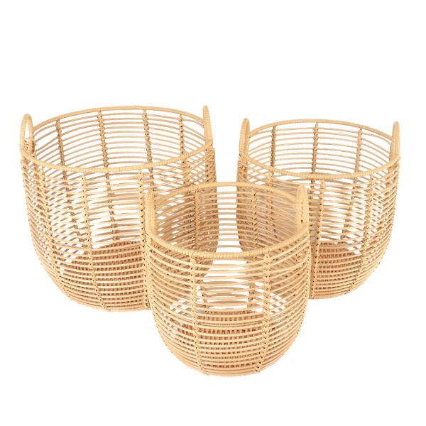 طقم سلال تخزين ملابس راتان 3 قطع مولتو - بيج