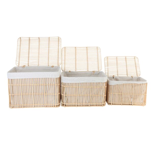 طقم سلال تخزين وتنظيم راتان 3 قطع مستطيلة بغطاء بيتا - بيج