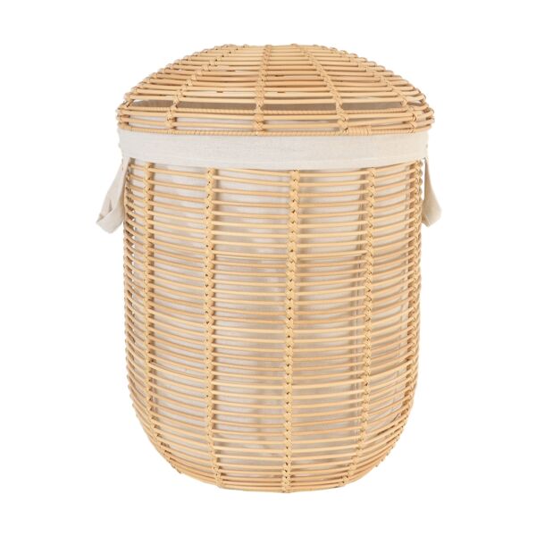 طقم سلال تخزين وتنظيم راتان 3 قطع اسطوانية بغطاء رينو - بيج