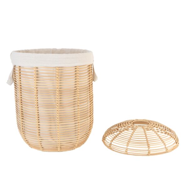 طقم سلال تخزين وتنظيم راتان 3 قطع اسطوانية بغطاء رينو - بيج