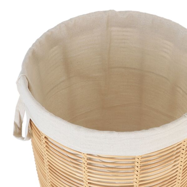 طقم سلال تخزين وتنظيم راتان 3 قطع اسطوانية بغطاء رينو - بيج