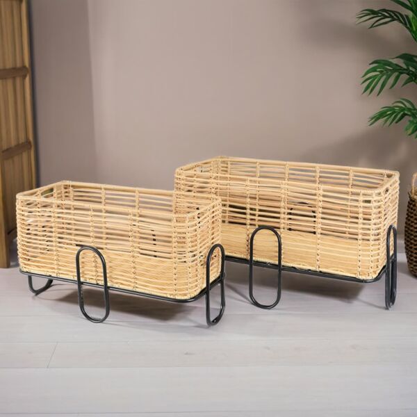 طقم سلال تنظيم راتان بقاعدة حديدة مستطيلة رينول - بيج