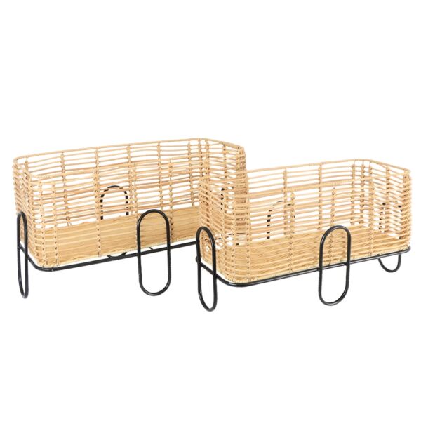 طقم سلال تنظيم راتان بقاعدة حديدة مستطيلة رينول - بيج