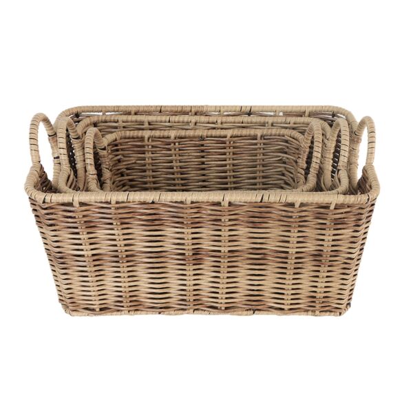 طقم سلال تخزين وتنظيم راتان 3 قطع مستطيله روي - بيج