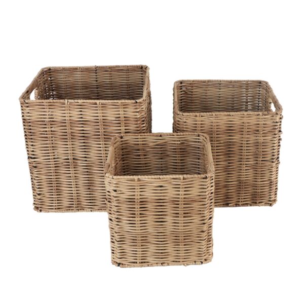 طقم سلال تخزين وتنظيم راتان 3 قطع مربعة ايلا - بيج