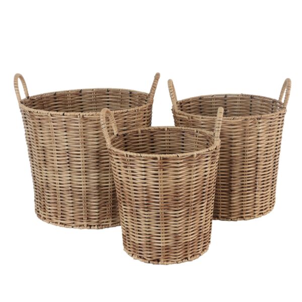 طقم سلال تخزين ملابس راتان 3 قطع دائرية كيكو - بيج