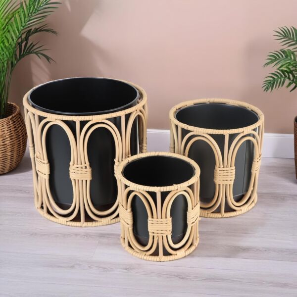 طقم سلال تنظيم خيزران متعددة الإستخدام 3 قطع دائرية مارت - بيج واسود