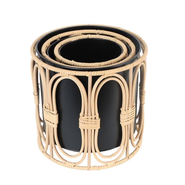 طقم سلال تنظيم خيزران متعددة الإستخدام 3 قطع دائرية مارت - بيج واسود