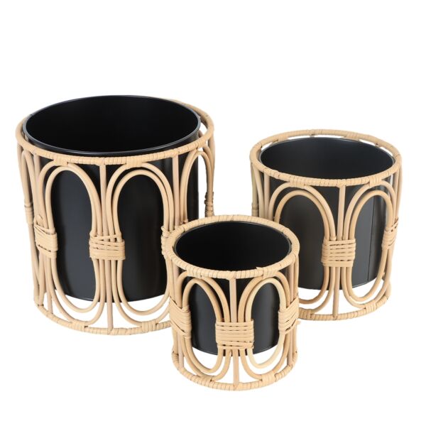 طقم سلال تنظيم خيزران متعددة الإستخدام 3 قطع دائرية مارت - بيج واسود