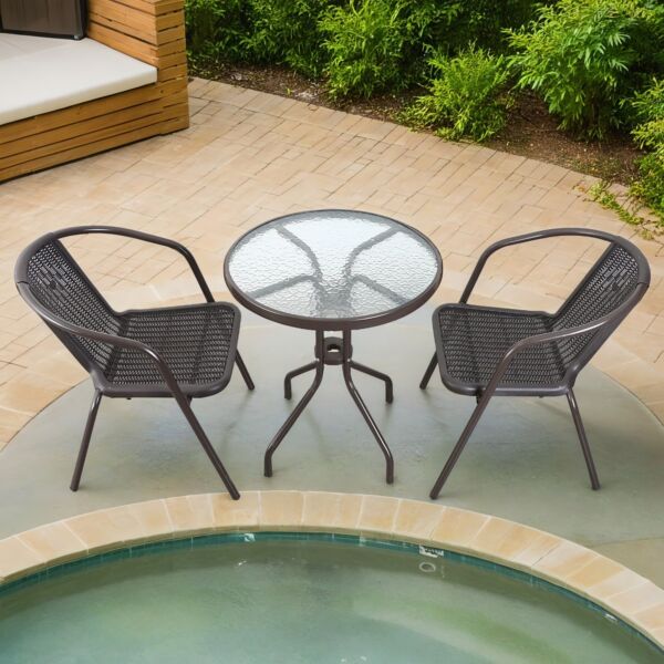 طقم جلسة خارجية قابل للطي 3 قطع جاردن - بني