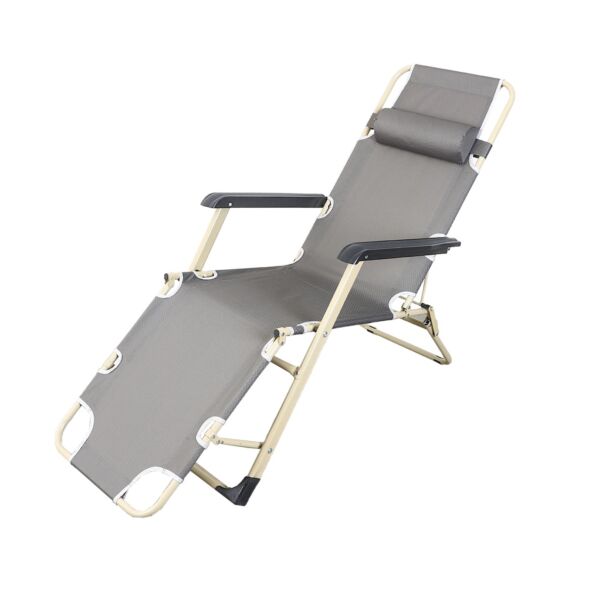 كرسي جلسة خارجية بمسند للرأس قابل للطي - رمادي