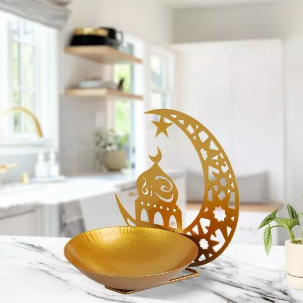 وعاء تقديم مع استاند هلال رمضان هارو - ذهبي