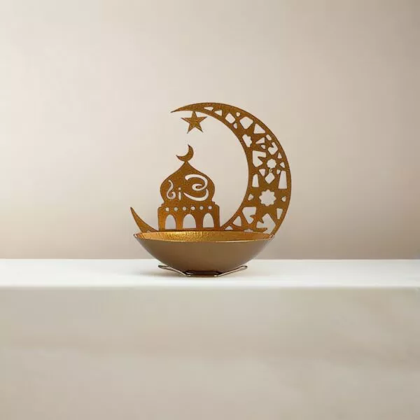 وعاء تقديم مع استاند هلال رمضان هارو - ذهبي