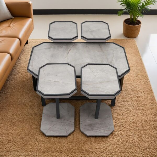 طقم طاولات قهوة متان 5 قطع - رمادي