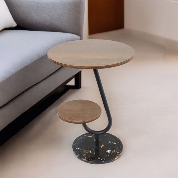 طاولة جانبية بقاعدة رخام لاريكا - بني وأسود