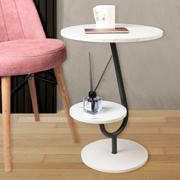 طاولة جانبية بقاعدة رخام لاريكا - أبيض رخامي وأسود