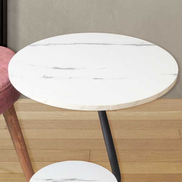 طاولة جانبية بقاعدة رخام لاريكا - أبيض رخامي وأسود