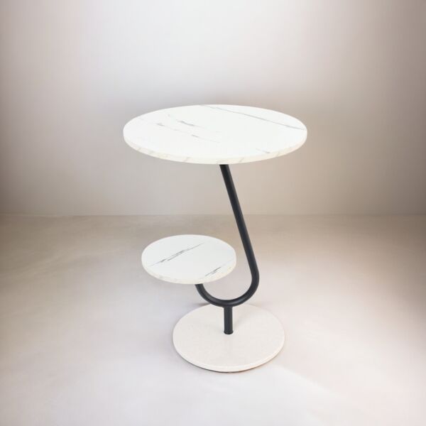 طاولة جانبية بقاعدة رخام لاريكا - أبيض رخامي وأسود