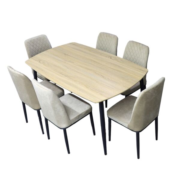 طاولة طعام خشب ب 6 كراسي رويا - بيج