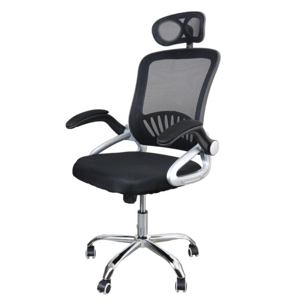 كرسي مكتب متحرك بعجل ومسند للرأس قابل للتعديل - أسود