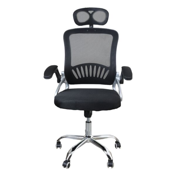 كرسي مكتب متحرك بعجل ومسند للرأس قابل للتعديل - أسود