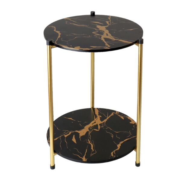 طاولة جانبية دورين قابلة للطي رينو - أسود رخامي وذهبي