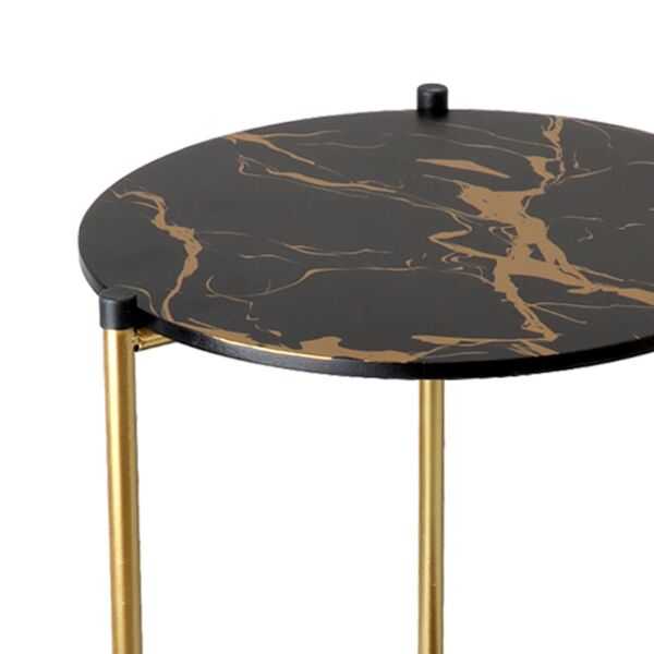 طاولة جانبية دورين قابلة للطي رينو - أسود رخامي وذهبي