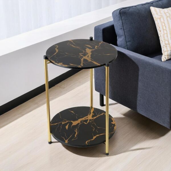 طاولة جانبية دورين قابلة للطي رينو - أسود رخامي وذهبي