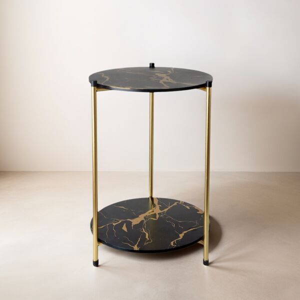 طاولة جانبية دورين قابلة للطي رينو - أسود رخامي وذهبي