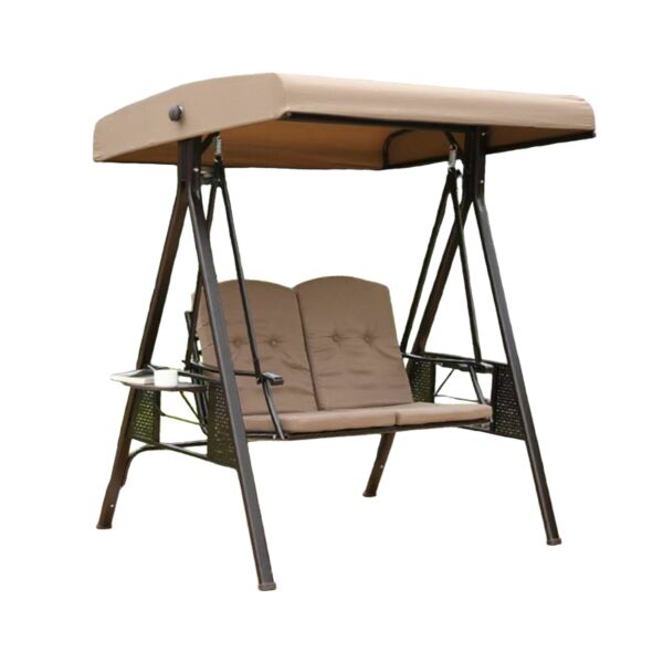 كرسي أرجوحة للحديقة ليبانول مع مظلة مقعدين بيج