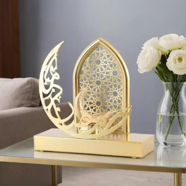 فانوس هلال رمضان حديد بإضاءة 21 سم - ذهبي